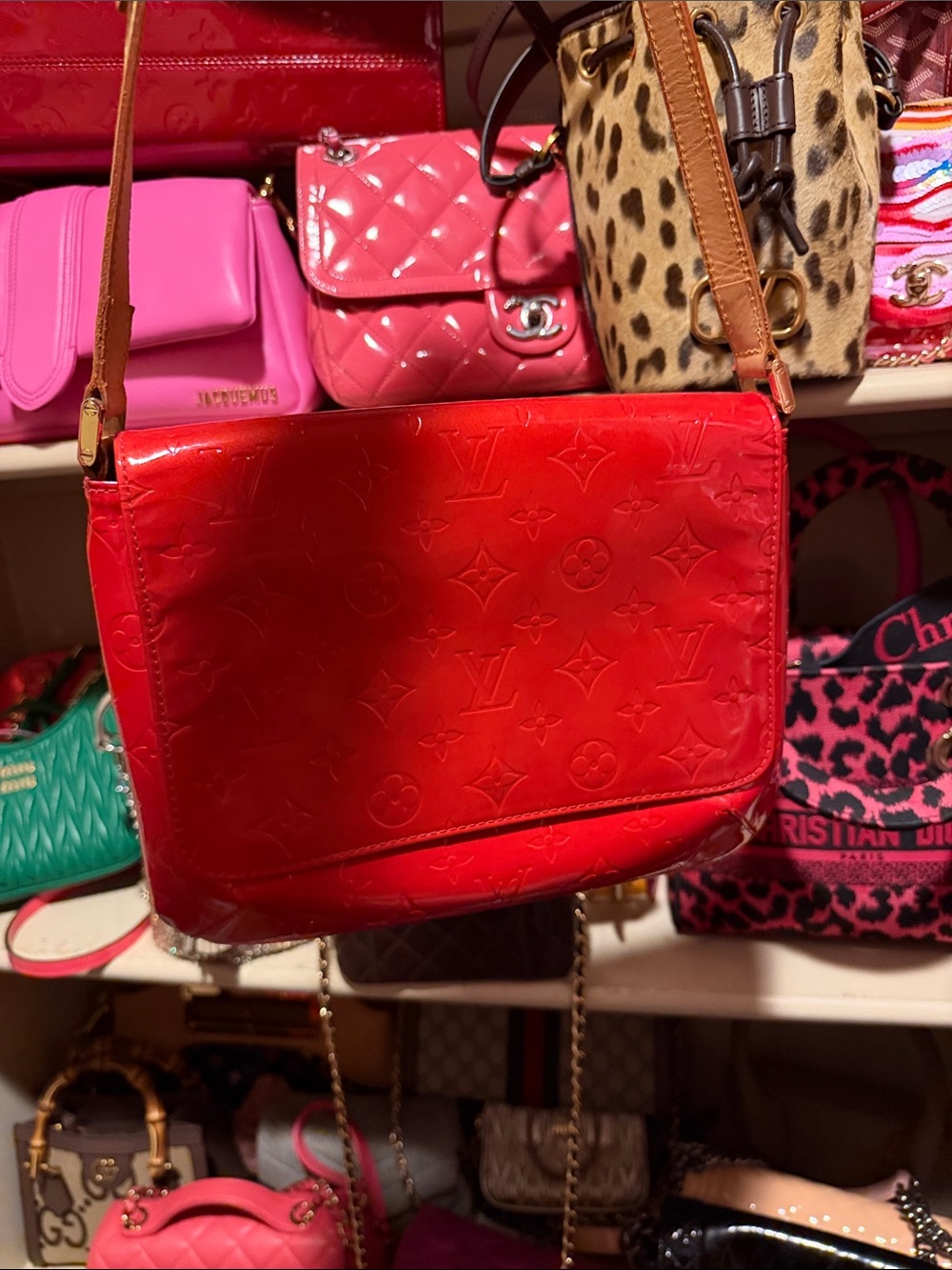 Vintage Louis Vuitton Red Vernis Monogram Shoulder Bag in excellent condition!